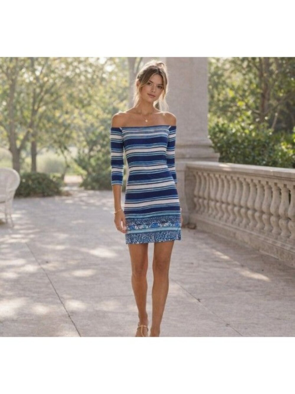 Lilly Pulitzer Laurana Dress Stripe Off Shoulder Resort Preppy S